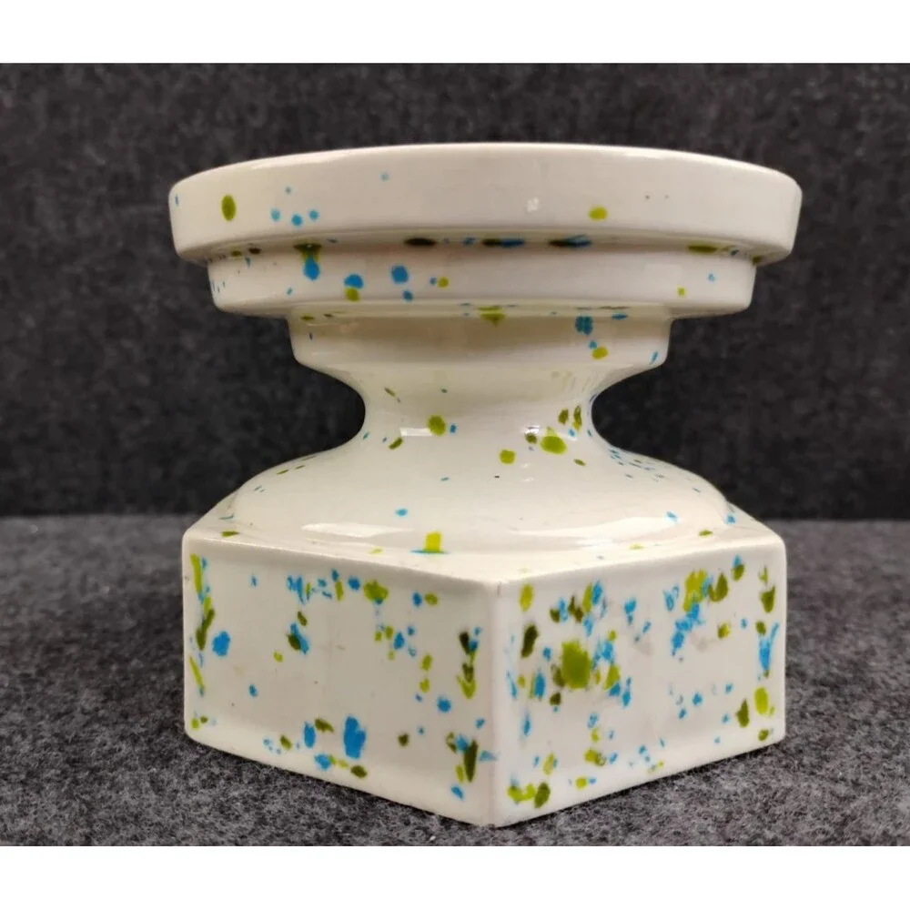 Vintage Ceramic Pillar Candle Holder Base Stand Pedestal Riser Speckled